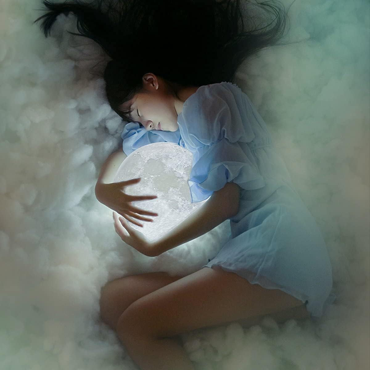 Moon Lamp 3D Night Light - Valentine Gifts for Women, Mom & Kids, 5.9' Table Decor W/Wooden Base, Proposal Decororation W/Touch-Dimmable & USB Rechargeable, Dual-Color White/Warm Yellow