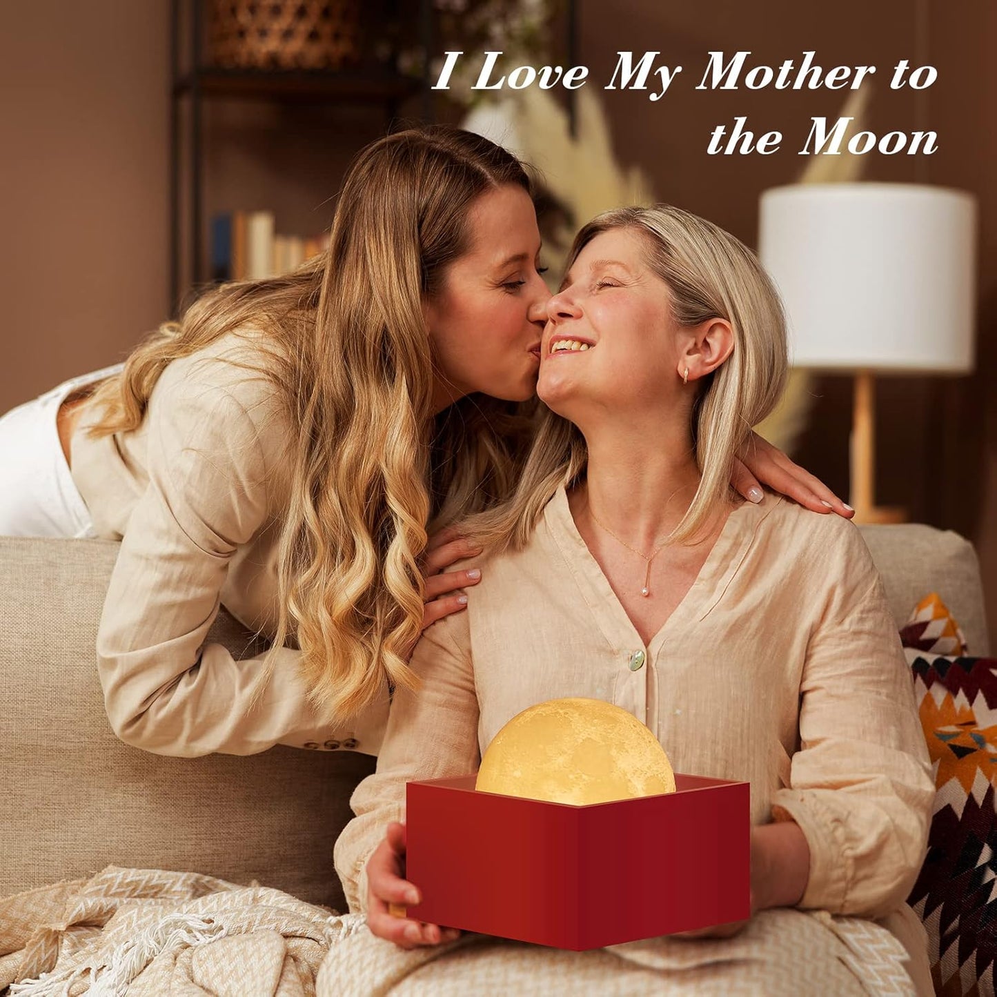 Moon Lamp 3D Night Light - Valentine Gifts for Women, Mom & Kids, 5.9' Table Decor W/Wooden Base, Proposal Decororation W/Touch-Dimmable & USB Rechargeable, Dual-Color White/Warm Yellow